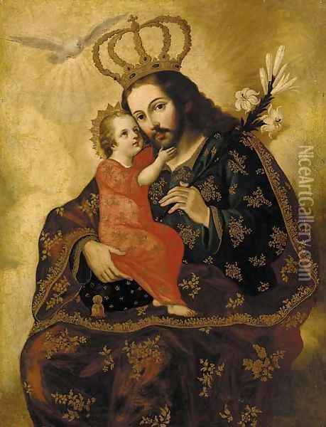 Saint Joseph and the Christ Child Oil Painting - Spanish Colonial School
