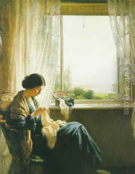 Sewing by a window 1915 Oil Painting - William Kay Blacklock