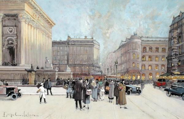 Madeleine Circle, Paris Oil Painting - Eugene Galien-Laloue