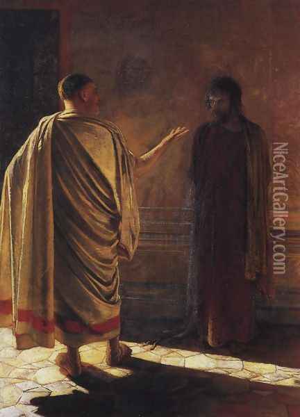 (Quod Est Veritas?) What is Truth? Christ and Pilate, 1890 Oil Painting - Nikolai Nikolaevich Ge