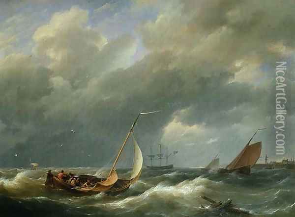 Shipping off a Dutch port Oil Painting - Barend Cornelis Koekkoek
