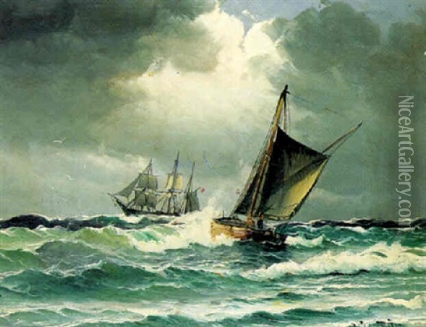 Et Mode Pa Havet Oil Painting - Vilhelm Victor Bille