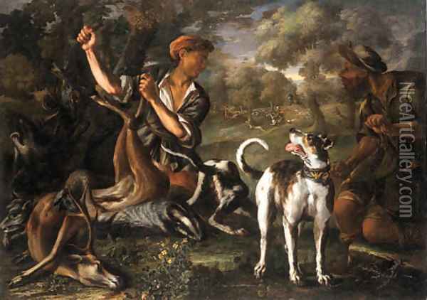 .A Stag Hunt Oil Painting - Johann Heinrich Roos