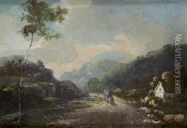 Coach On A Mountain Path Near The Scalp, Enniskerry, Co. Wicklow Oil Painting - William I Sadler