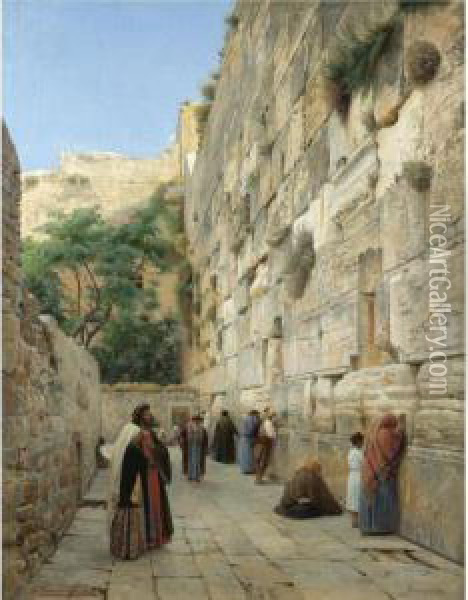The Wailing Wall, Jerusalem Oil Painting - Gustave Bauernfeind