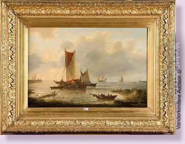 Bateaux De Peche Pres Du Rivage Oil Painting - Louis Verboeckhoven