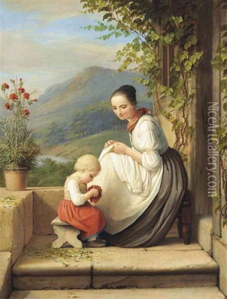 The Little Seamstress Oil Painting - Caroline von der Embde
