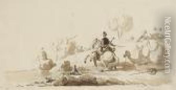 An Oriental Caravan With A Horseman And Camels Oil Painting - Louis Francois Cassas