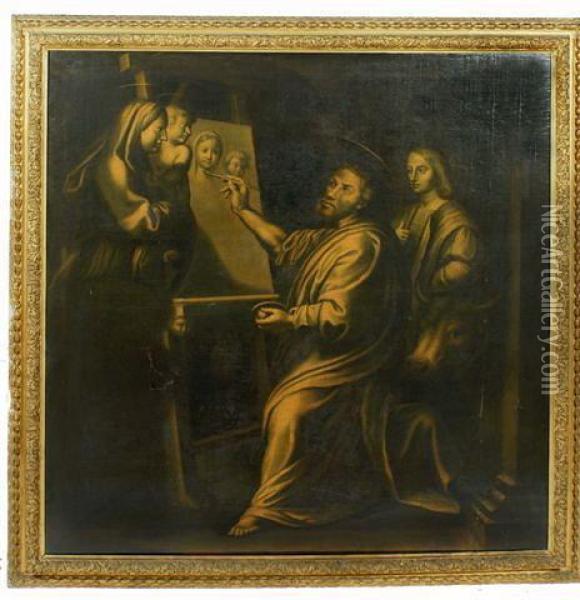 St Luke Painting The Madonna And Child In The Presence Of Raphael Oil Painting - Raphael (Raffaello Sanzio of Urbino)