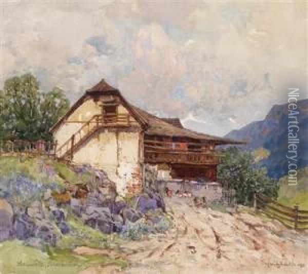 Bauernhaus Am Lande Oil Painting - Fritz Lach