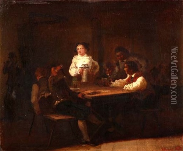 Manner Beim Kartenspiel Im Wirtshaus Oil Painting - Eugene Beyer