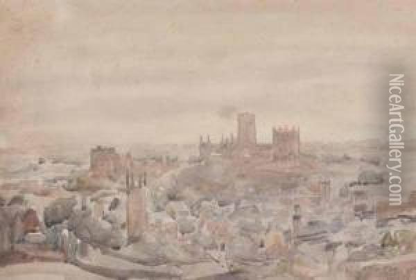 Panoramic View Of Durham Looking Towards The Cathedral Oil Painting - Robert Purves Flint