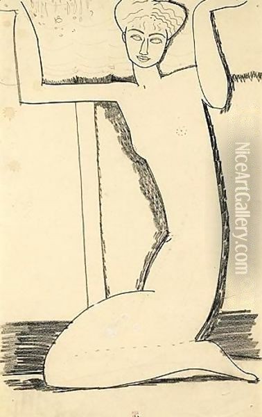 Cariatide Agenouillee, Assise Sur Ses Talons Oil Painting - Amedeo Modigliani