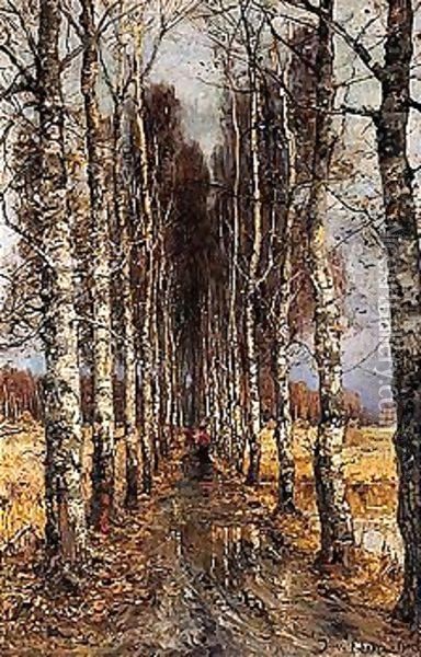 Avenue of birch trees Oil Painting - Iulii Iul'evich (Julius) Klever