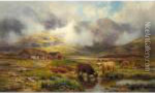 Highland Cattle In A Landscape Oil Painting - Louis Bosworth Hurt