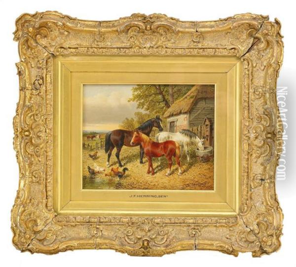 Horses In A Straw Yard Oil Painting - John Frederick Herring Snr
