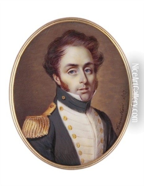 A Young Naval Captain In Uniform With White Facings Oil Painting - Johannes Baptista van Acker