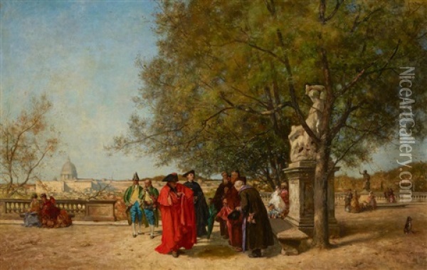 La Promenade Du Cardinal Oil Painting - Ferdinand Heilbuth