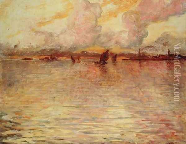 Seascape with Distant View of Venice, 1896 Oil Painting - Charles Cottet
