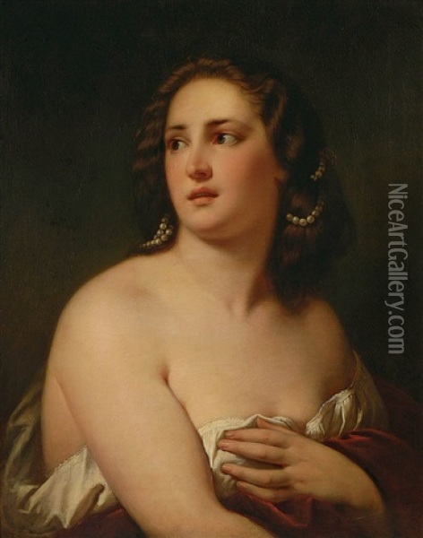 Portrait Einer Dame Mit Entblosten Schultern Oil Painting - Carl Adolf Gugel
