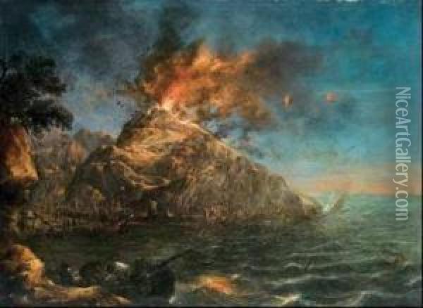 Veduta Dell'eruzione Di Un Vulcano Oil Painting - Abraham Louis R. Ducros