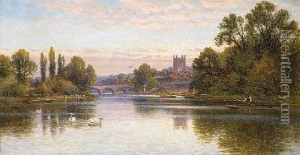 Evening On The River Oil Painting - Alfred Augustus Glendening Sr.