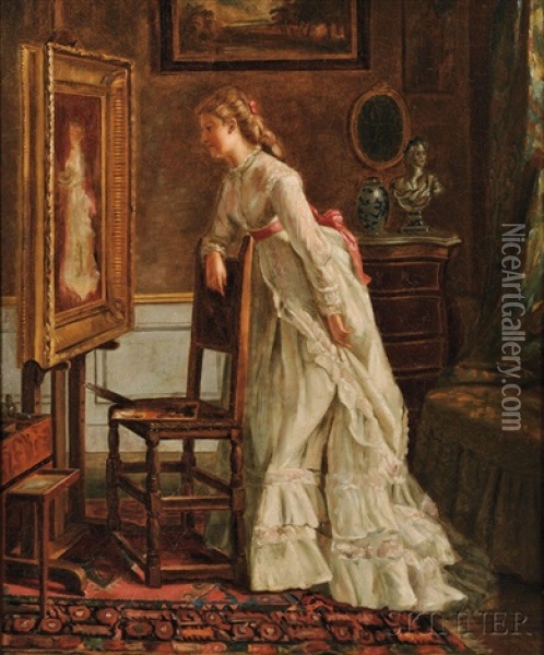 Admiring Her Own Portrait/a Self Portrait Oil Painting - Eleanor Cunningham Bannister