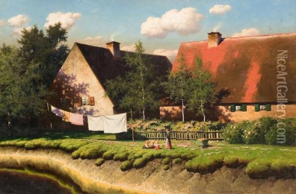 Summer Idyll With Farmhouse Oil Painting - Paul-Wilhelm Keller-Reutlingen