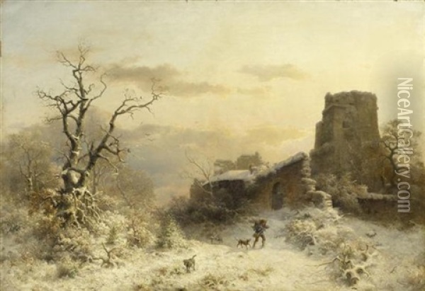 Winterlandschaft Mit Jager Oil Painting - Ludwig Munthe