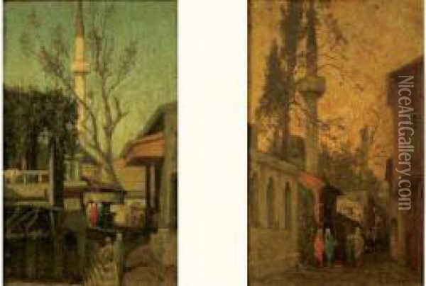 Ruelles Animees De Personnages A Istanbul Oil Painting - Fabius Germain Brest