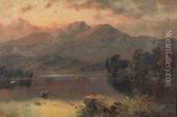 Highland Loch Landscape, And Another Similar Oil Painting - John Henry Boel