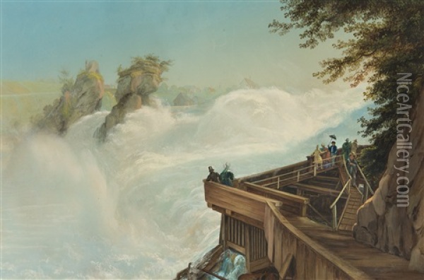 Blick Auf Den Rheinfall Bei Schaffhausen (vue De La Chute Du Rhin) Oil Painting - Johann Ludwig (Louis) Bleuler