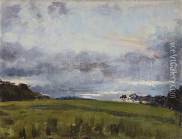 Extensive Landscape At Sunset Oil Painting - Sarah Henrietta Purser