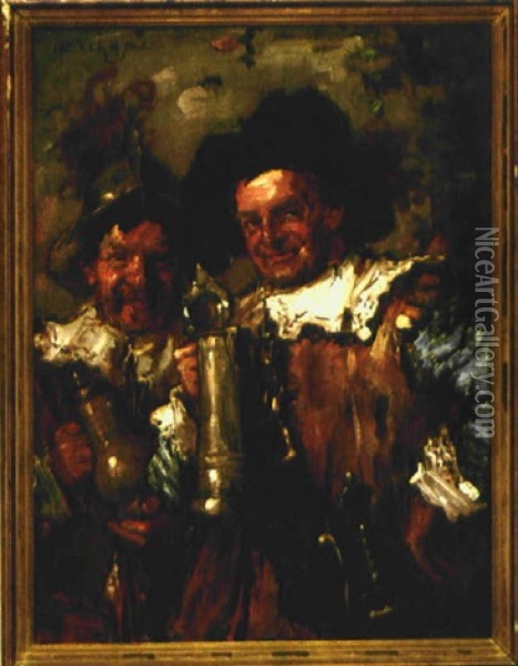 Zwei Trinkende Landsknechte Oil Painting - Rudolf Robert Wolf
