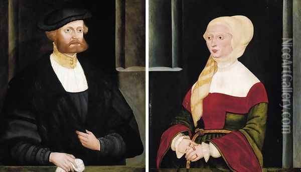 Portraits of a Gentleman and a Lady 1538 Oil Painting - Hans the Elder Schopfer