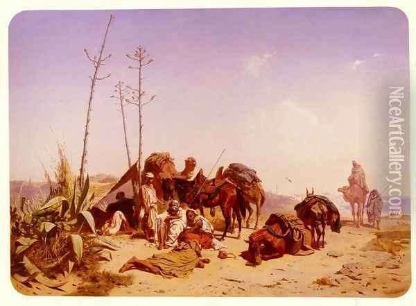 Mittagruhe In Algier (Noon Rest in Algiers) Oil Painting - Theodore Horschelt