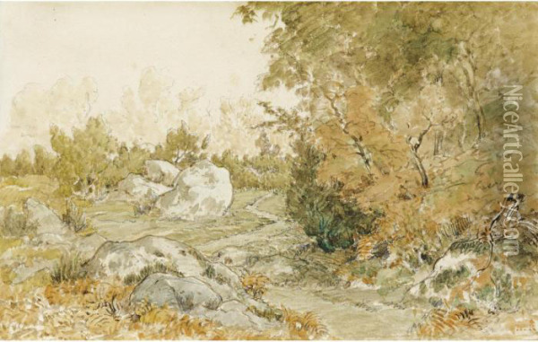 Le Chemin De Paris, Foret De Fontainebleau Oil Painting - Theodore Rousseau
