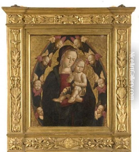 Vierge A L'enfant Dans Une Mandorle D'anges Oil Painting - Bernardino Betti Pinturicchio