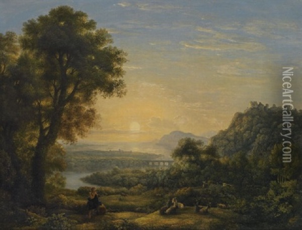 Landscape With Piping Shepherd Oil Painting - John Glover