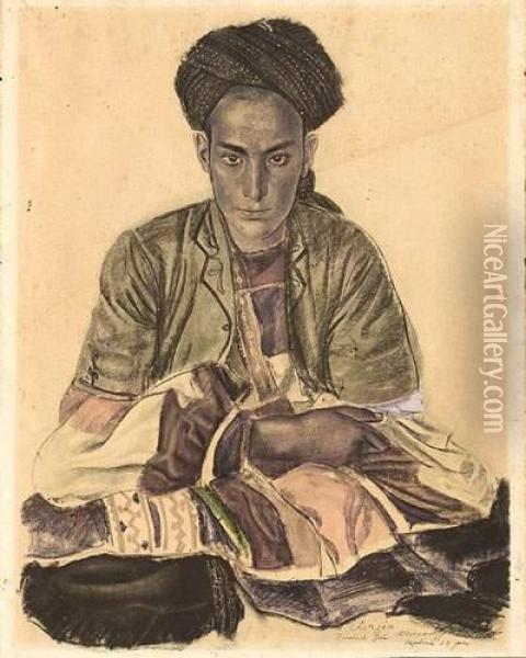 Portrait D'un Jeune Afgan. Oil Painting - Alexander Evgenievich Yakovlev