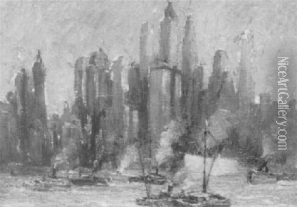 New York Harbour Oil Painting - Frederik Usher Devoll