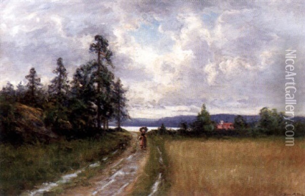 Flicka Pa Landsvag Oil Painting - Johan Severin Nilsson