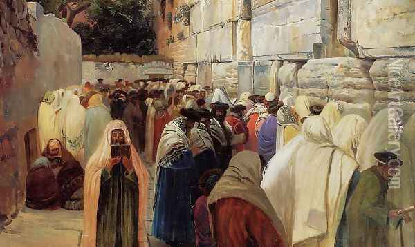 Jews at the Wailing Wall Oil Painting - Gustave Bauernfeind