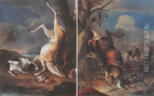 Chien De Meute Surveillant Des Trophees De Chasse Oil Painting - Johann Georg de Hamilton