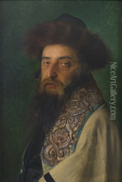 Portrait Of Hassid With Shtreimel And Tallit Oil Painting - Isidor Kaufmann