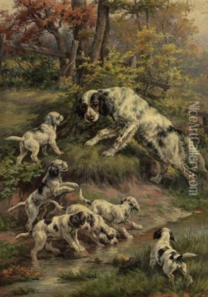Setter And Her Puppies Oil Painting - Edmund Henry Osthaus