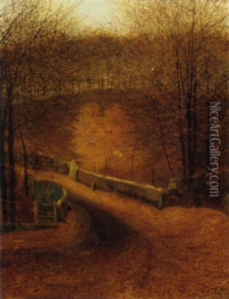 Ghyll Beck Bridge, Yorkshire Oil Painting - John Atkinson Grimshaw