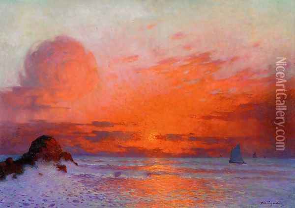 Sailboats at Sunset Oil Painting - Ferdinand Loyen Du Puigaudeau