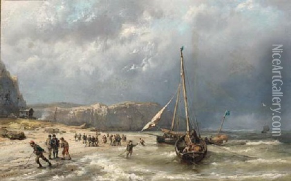Bringing In The Boats Oil Painting - Hermanus Koekkoek the Elder