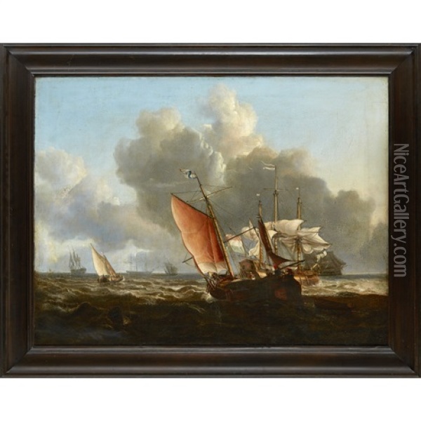 Dutch Shipping Off The Coast Oil Painting - Willem van de Velde the Younger
